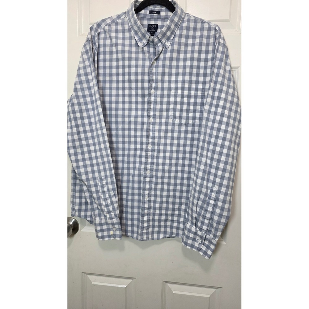 J.Crew Shirt Mens XL Blue Gingham Flex Washed Slim Fit Long Sleeve Button Down